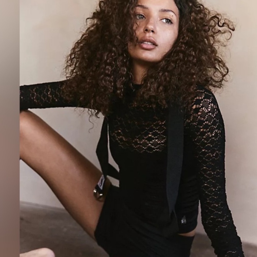 Free people movement black Lace Long Sleeve Top